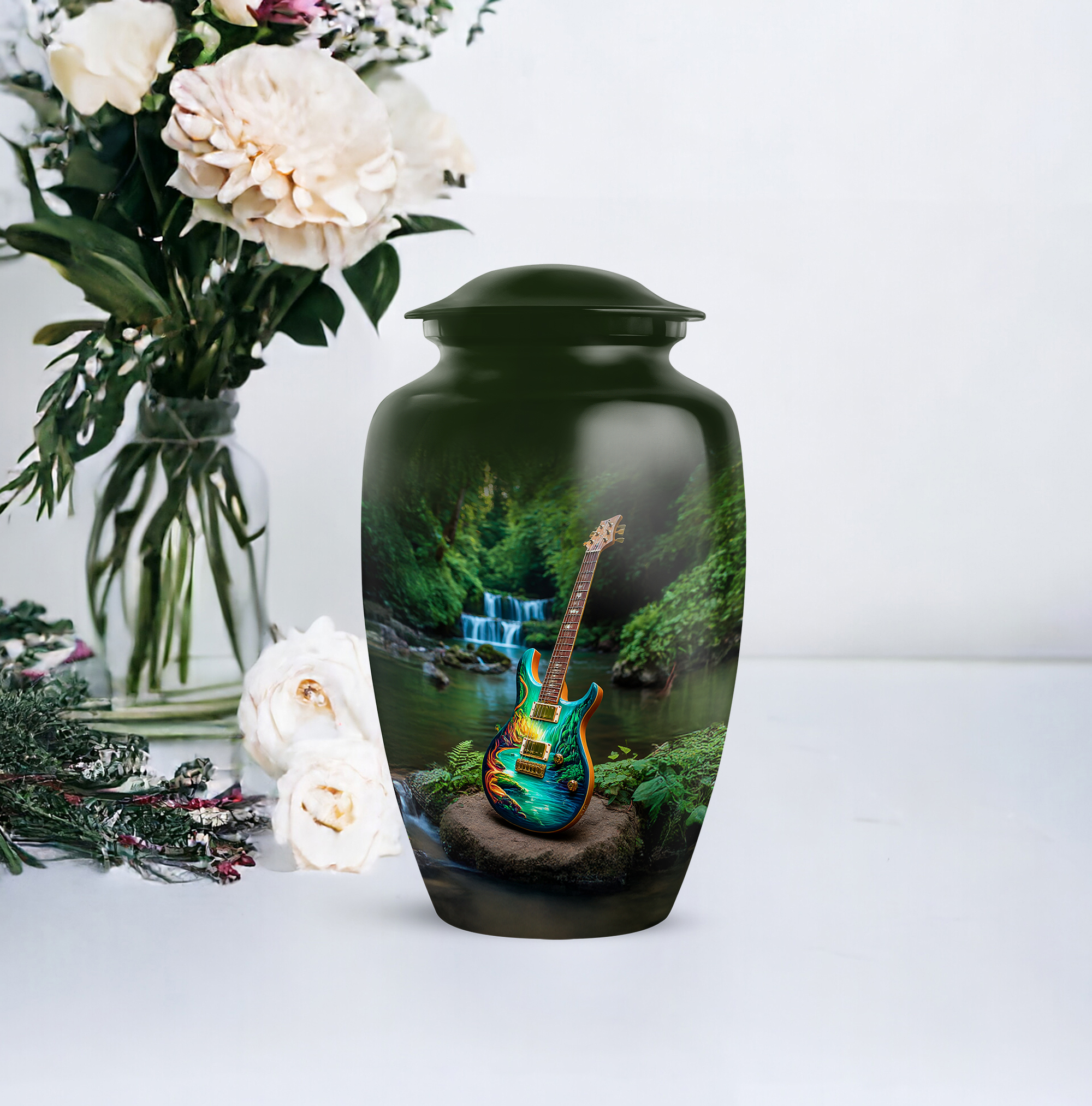 Guitar Large Urn For Human Ashes With Mini Keepsake, Guitar Cremation Urns, Urns For Ashes For Adults Male, Small Keepsake Funeral Urn For Human Ash, Size 10 Inch 1pcs 3 Inch 2pcs
