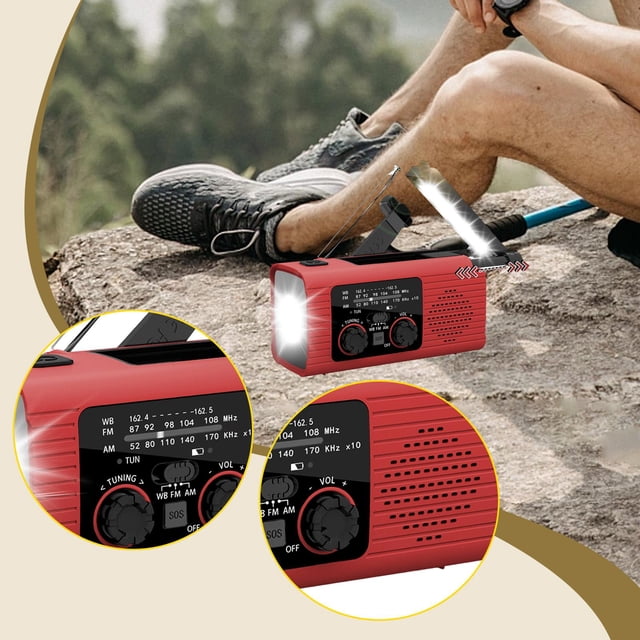 BELOVING Radio d'Urgence Compacte Multifonctionnelle Radio Météo pour Maison Randonnée Intérieur Rouge