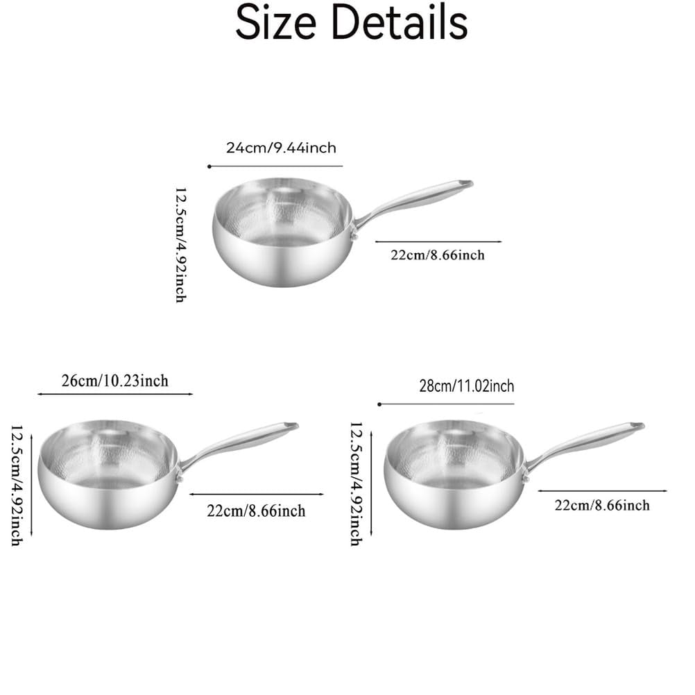 Titanium Hammered Pan with Lid, Thickened Multi-Layer Stock Pot, Titanium Wok Pan, Scratch-Resistant Non Stick Titanium Frying Pans, Even Heating for Cooking,11.02in/lid