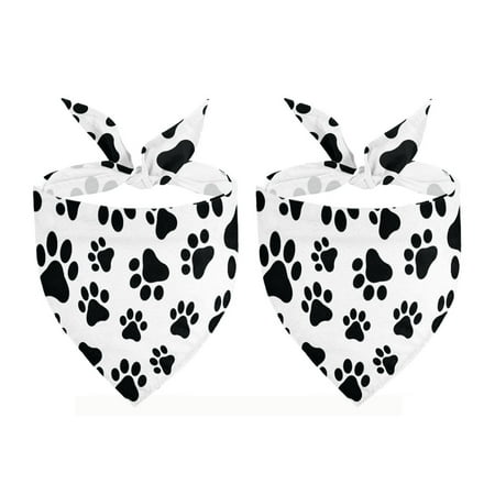 

WIRESTER 2pcs Set Washable Triangle Pet Bandana Collar Scarf for Dogs and Cats Triangle Bib for Pets - Black Dog Paw