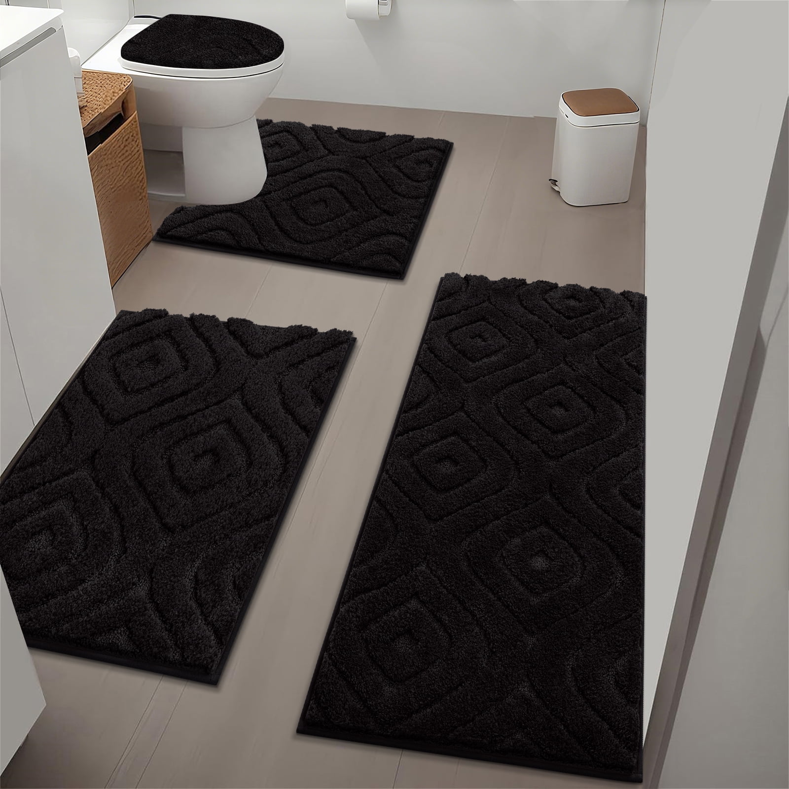 Ileading Bathroom Rugs Sets 4 Piece, Super Soft and Absorbent Non Slip Microfiber Toilet Bathroom Mats