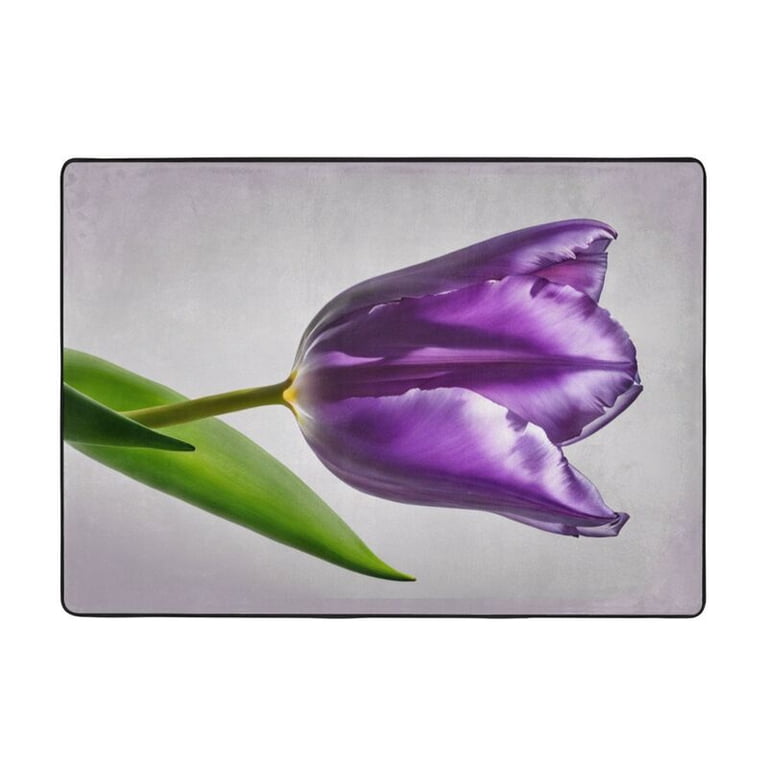 Purple Tulip Print Washable Rugs Area Rugs for Living Room Large
