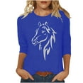 thumbnail image 2 of Fznquz Crewneck Women's T Shirts Blue Casual 3/4 Length Sleeve Tops Trendy Fall Animal Print Fashion,S, 2 of 4