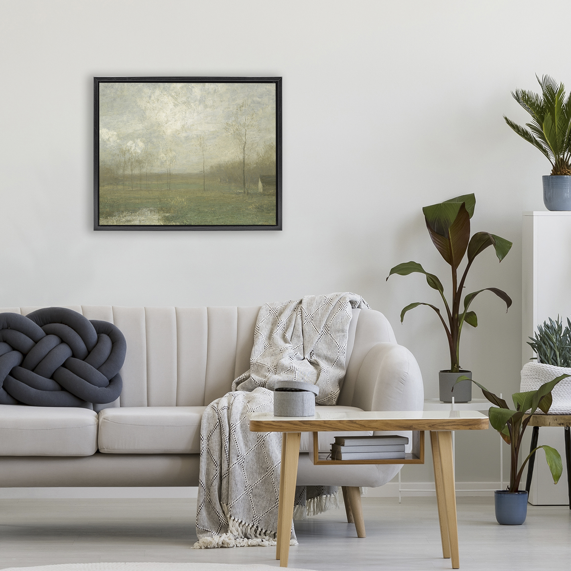 Hazy Farmland View Black Framed Floater Canvas Wall Art, design by Lettered and Lined