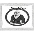 thumbnail image 1 of Jiu Jitsu Tapestry, Wrestler Athlete Gorilla Dressed in Kimono Hand Drawn Style, Wall Hanging for Bedroom Living Room Dorm Decor, 60W X 40L Inches, Charcoal Grey Black and White, by Ambesonne, 1 of 2