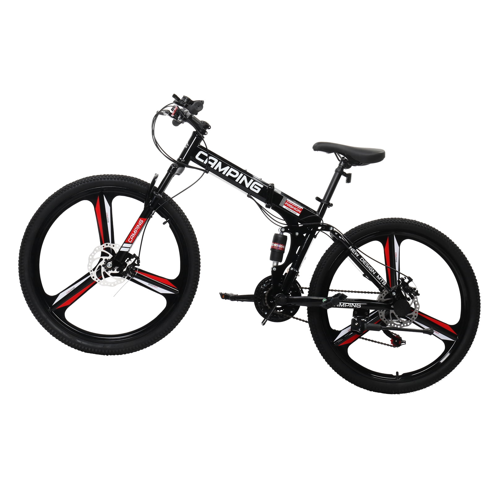 CamPingSurvivals 26in 150kg 21-Speed Shimano Variable Speed High Carbon Steel Land Rover Tri-Knife Wheels Foldable Mountain Bike Black