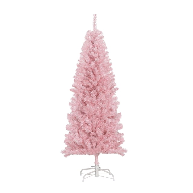 Pink 60" Artificial Pencil Christmas Tree with Auto Open - Slim Holiday Tree for Home Decor & Party, 22.8" Base