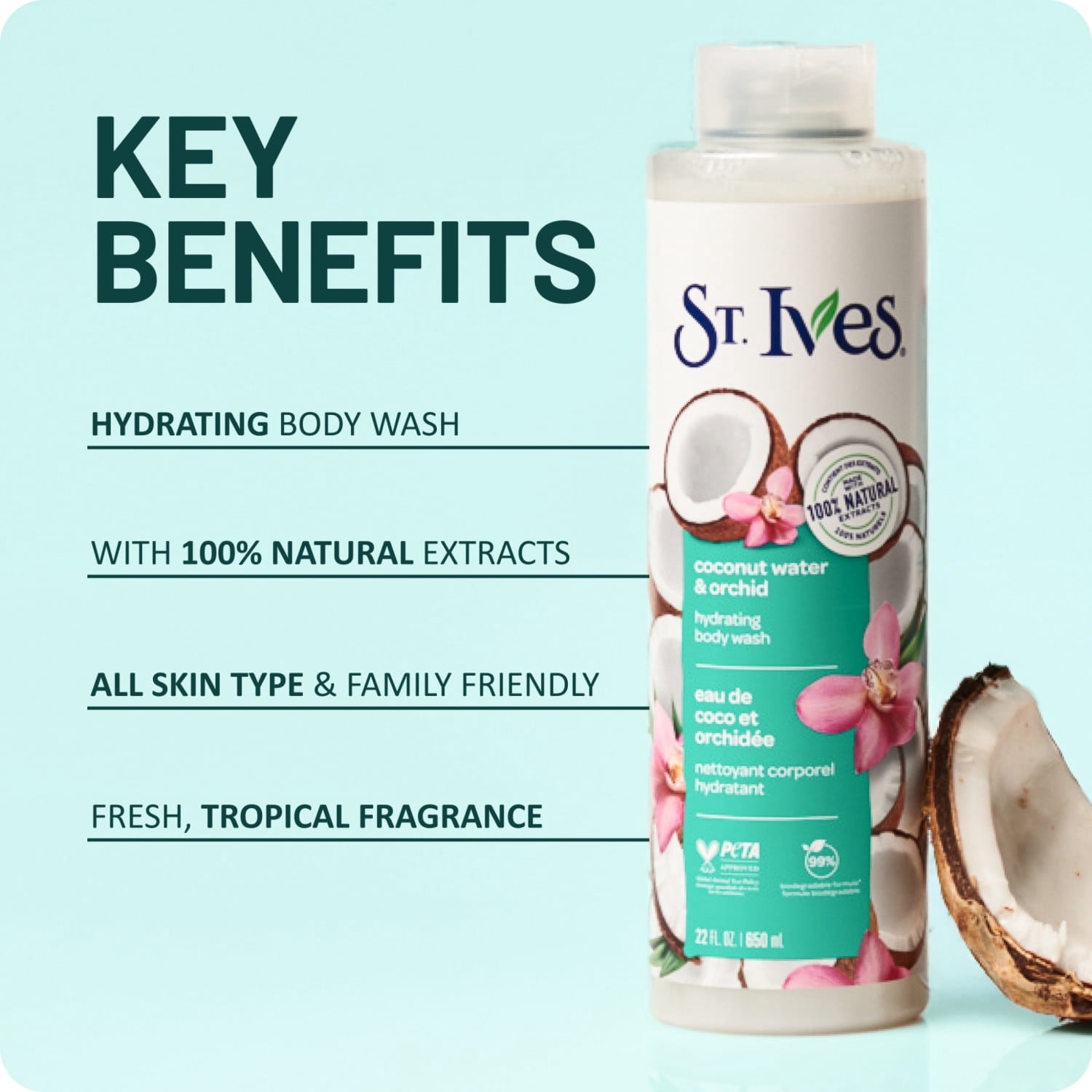 St. Ives Hydrating Body Wash Coconut Water & Orchid, 22 oz - 6 Pack