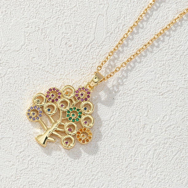 Zhuge Collar con colgante de árbol de la vida, colgante de árbol de la suerte, colgante de árbol de la vida con microcirconita, collar de acero de titanio (colorido)