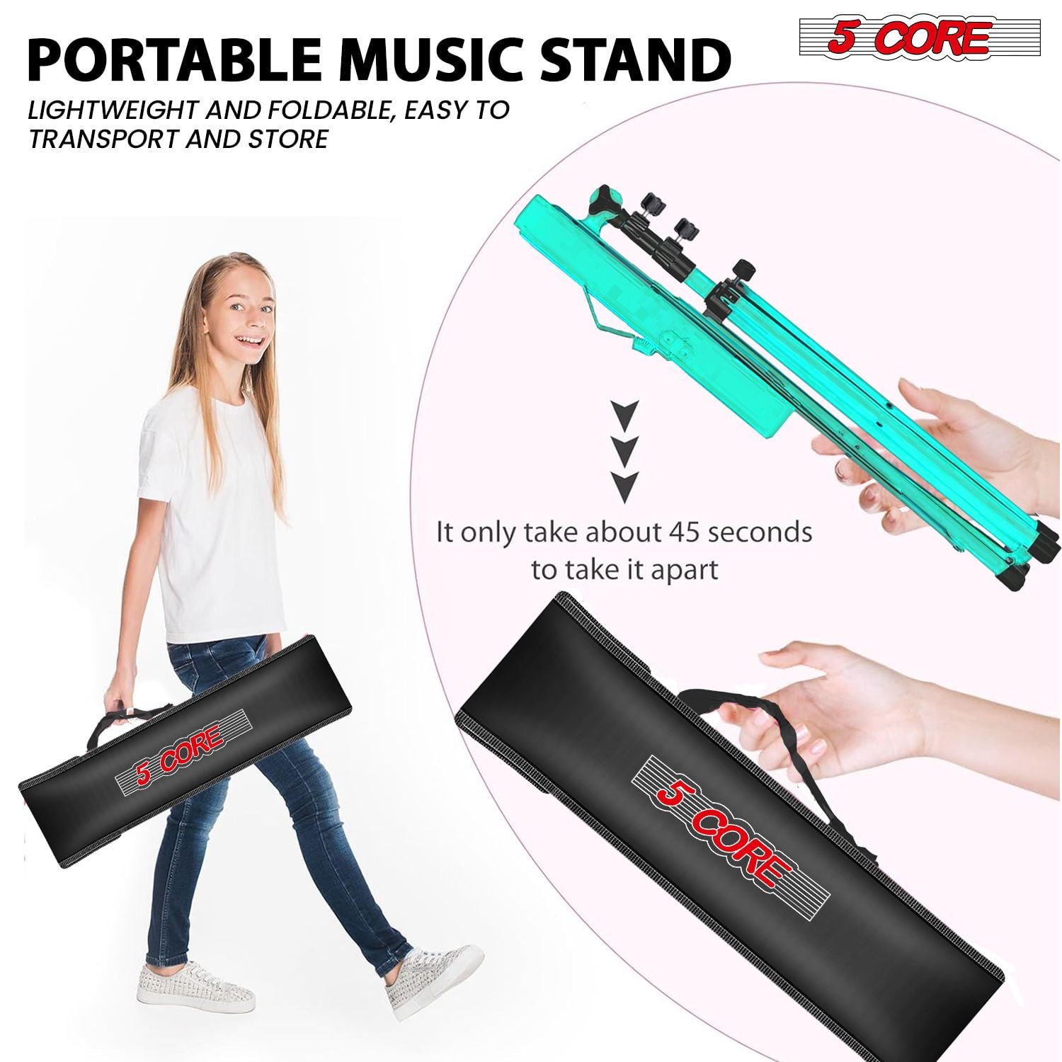 Music Stand Adjustable 57" Desktop Book Stands Sheet Holder All Metal Portable Bookstand