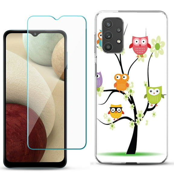 Slim-Fit TPU Phone Case compatible with Samsung Galaxy A32 5G, with Tempered Glass Screen Protector, by OneToughShield ® - Tree Owl