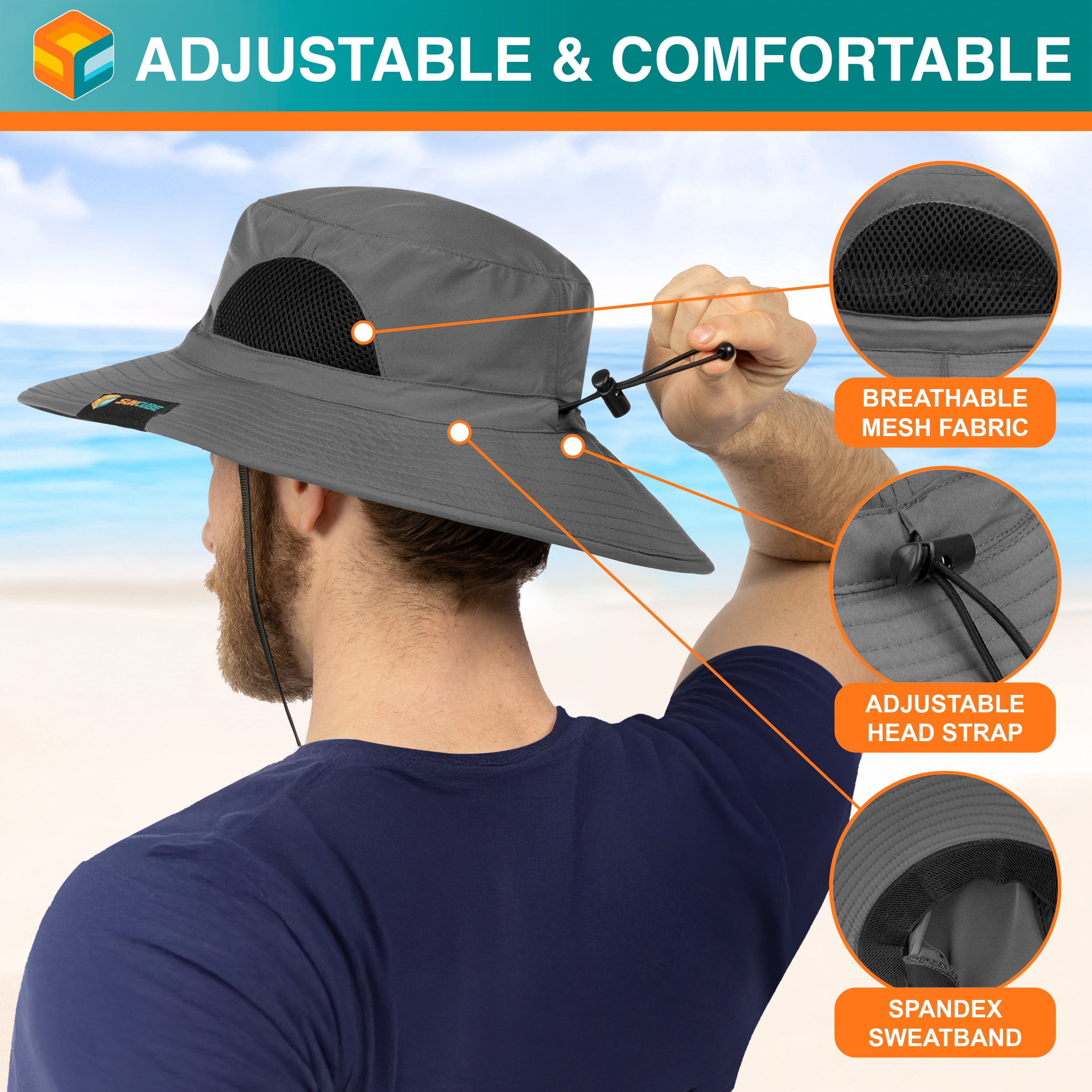 SUN CUBE Wide Brim Sun Hat for Men & Women, UPF 50+ 