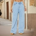 thumbnail image 2 of Olyvenn Women Wide Leg Jeans High Waist Baggy Stretchy Denim Pants Loose Jeans Palazzo Pants Trendy Y2K Denim Long Trousers Light Blue 10, 2 of 7
