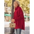 thumbnail image 3 of Women's Turtleneck Oversized Sweaters Long Batwing Sleeve Spilt Hem Tunic Pullover Knit Tops, 3 of 13