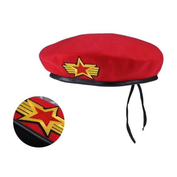 NICEXMAS Elegant Red Woolen Beret Hat with Adjustable Cord and Retro Metal Detail
