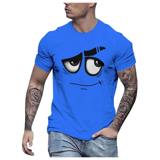 LUOGENLI T-shirts pour Homme pour Hommes T-Shirt pour Homme Mode Imprimé T-Shirt à Manches Courtes pour Homme T-shirts pour Hommes T-shirts Graphiques Pâques 4xlt T-shirts pour Hommes T-shirts Graphiques Saint-Valentin Bleu TG