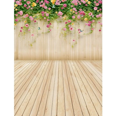 5x7ft Vinly Photography Background Flower Wood Floor Backdrop For