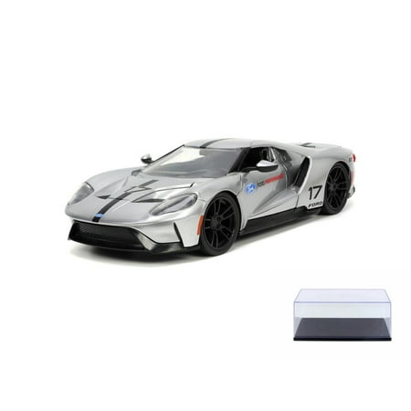 Diecast Car w/Display Case – 2017 Ford GT #17 Silver – Jada Toys 33857 – 1/24 scale Diecast Model Toy Car