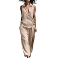 thumbnail image 2 of Favoffer Women's Two Piece Sets Sleeveless V Neck Wrap Top Wide Leg Pants Matching Sets Outfits for Vacation Party Daily Casual, 2 of 9