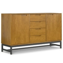 Simpli Home Banting and Metal 60 inch x 18 inch Rectangle Industrial Sideboard with Centre Drawers in Oak Veneer
