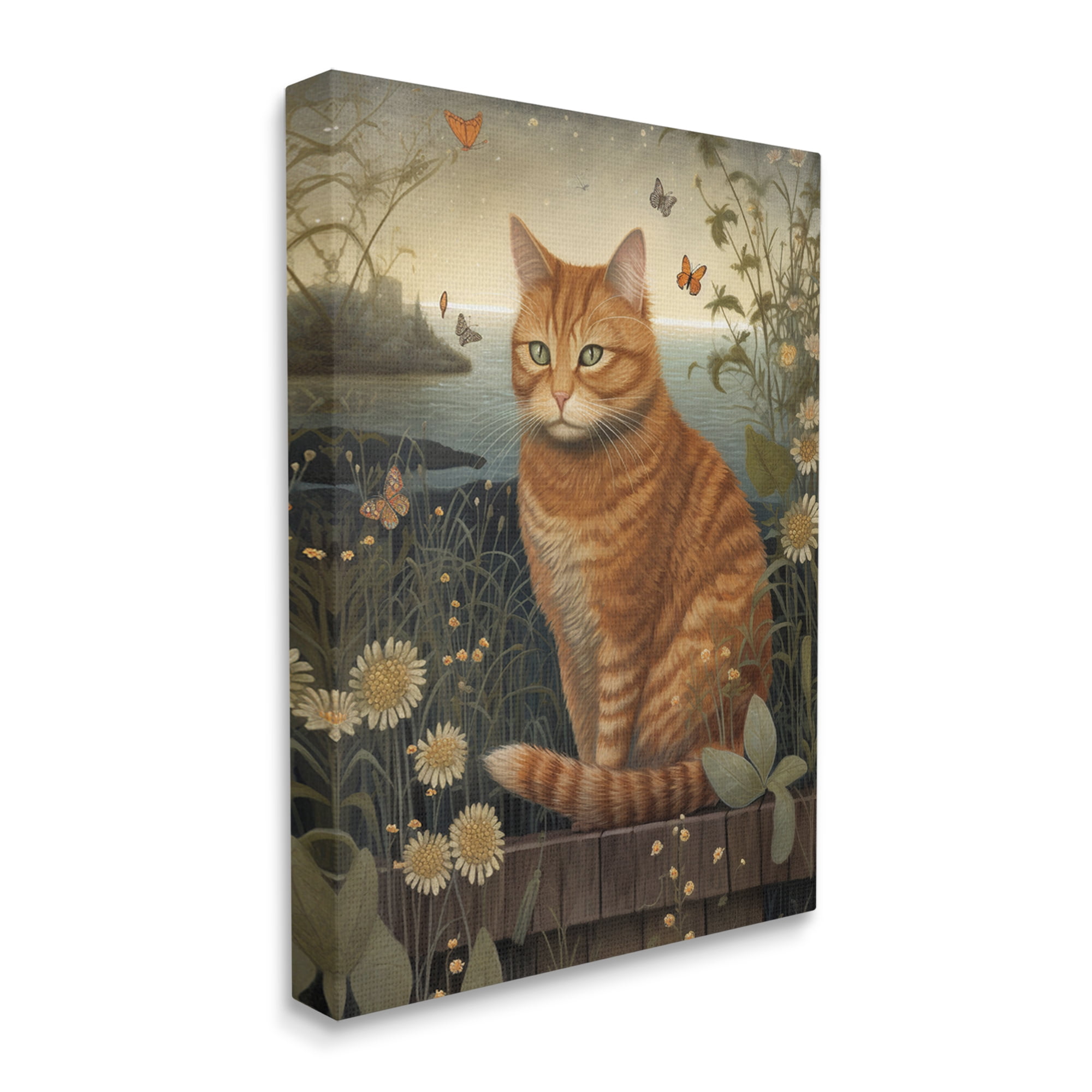 Stupell Industries Orange Cat by Pond Animals & Insects Painting Gallery Wrapped Canvas Print Wall Art, 36 x 48