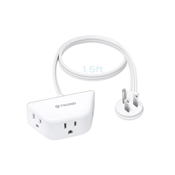 Trond Cable De Extensión Corto Hacia La Derecha De 1.5 Pies Regleta De Enchufe Plano De 3 Clavijas, 3 Salidas Laterales Con Conexión A Tierra, Cable De Calibre 16/3 De 13 Amperios Para Interiores, H