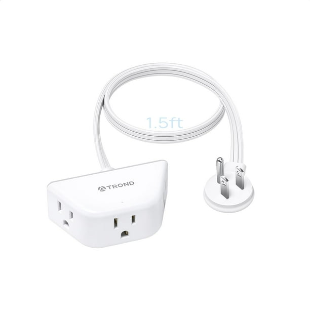 Trond Cable De Extensión Corto Hacia La Derecha De 1.5 Pies Regleta De Enchufe Plano De 3 Clavijas, 3 Salidas Laterales Con Conexión A Tierra, Cable De Calibre 16/3 De 13 Amperios Para Interiores, H