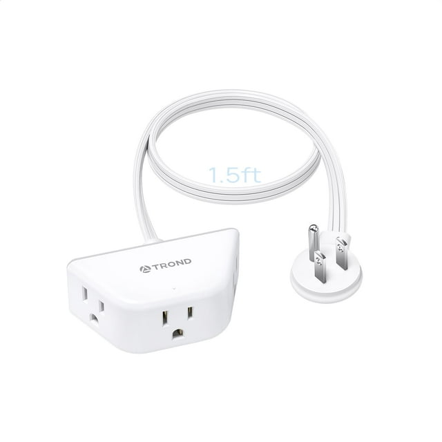 Trond Cable De Extensión Corto Hacia La Derecha De 1.5 Pies Regleta De Enchufe Plano De 3 Clavijas, 3 Salidas Laterales Con Conexión A Tierra, Cable De Calibre 16/3 De 13 Amperios Para Interiores, H