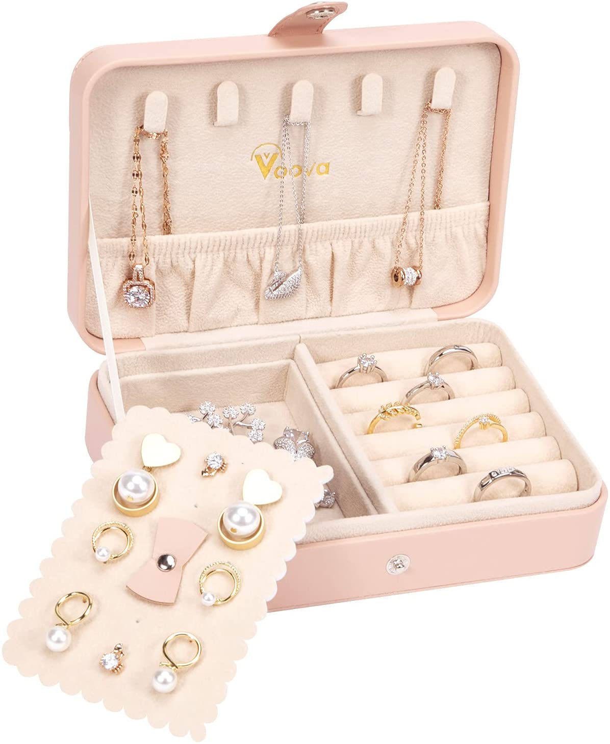 Voova Small Travel Jewelry Case, Mini Jewellry Organizer Box with Smart