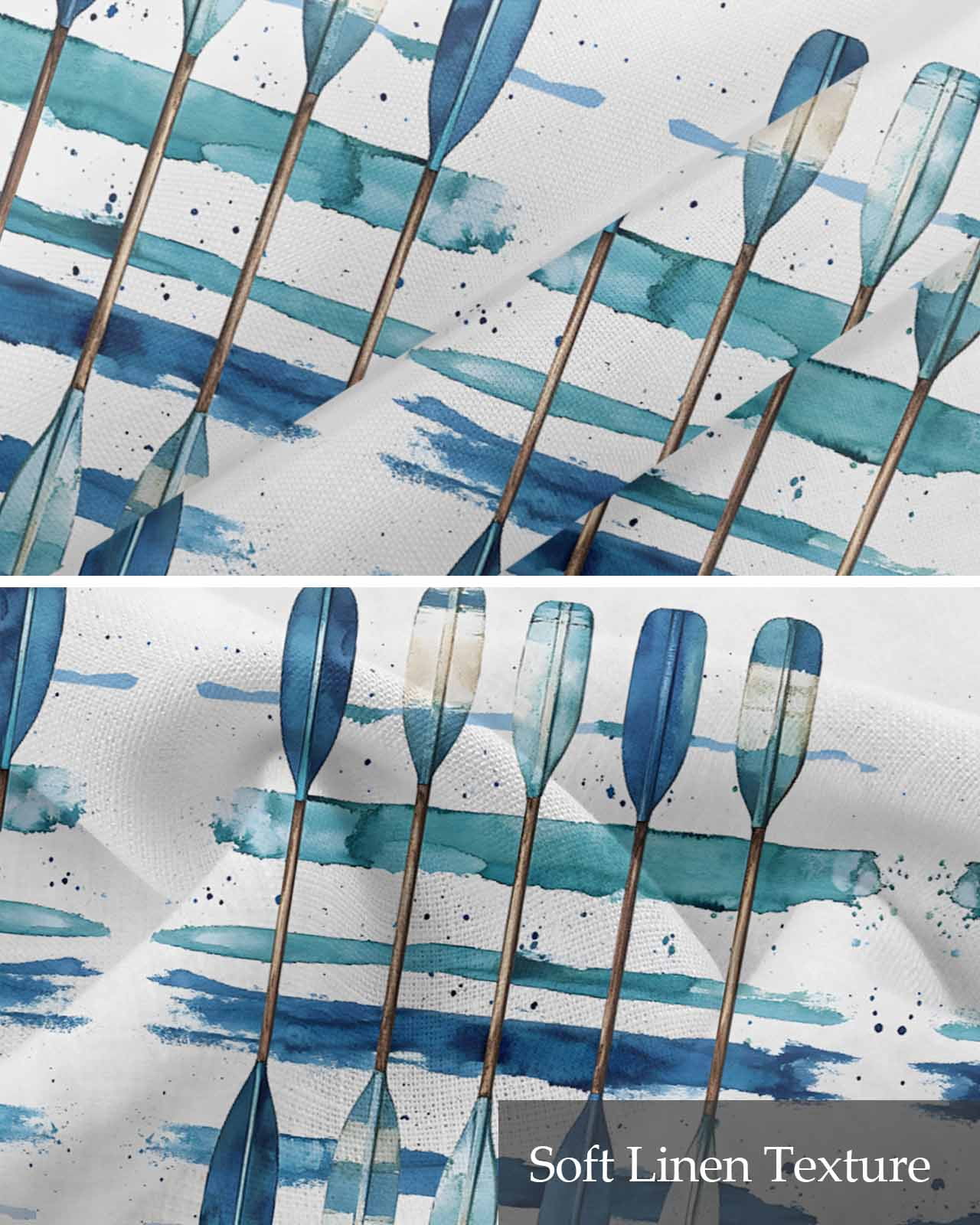 Lake Paddles Kitchen Valances for Windows Farmhouse Linen Window Valance Curtain for Living Room Window Treatment Summer Watercolor Teal Blue Striped Valance Rod Pocket Topper Drape, 54 x 18 Inch