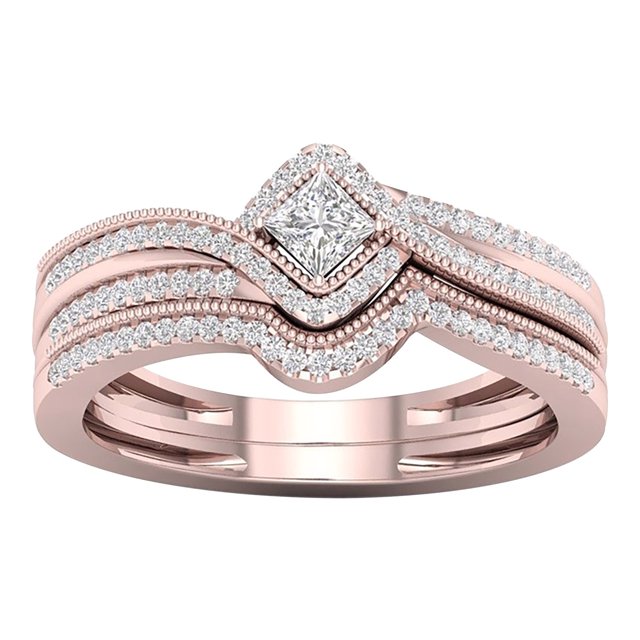 PVCS Ensemble de Bagues en Strass pour Femmes 2 Pcs Bagues Empilables pour Fiançailles Mariage