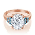 thumbnail image 2 of Gem Stone King 18K Rose Gold Plated Silver Swiss Blue Topaz Ring Set with Moissanite (5.46 Cttw) (Size 6), 2 of 4