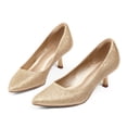 thumbnail image 2 of LuckLilac Women's Pumps 2.1inch Shoes Slip-Resistant Dress Shoes, Low Kitten Heel, Pointy Toe, Gold,9.5M, 2 of 5
