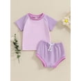 thumbnail image 2 of FEORJGP Infant Baby Girls 2 Piece Outfit Newborn Short Sleeve T-Shirt Crew Neck Shirt Contrast Colors Blouses Tops and Elastic Shorts Set Toddlers Summer Casual Clothes, 2 of 9