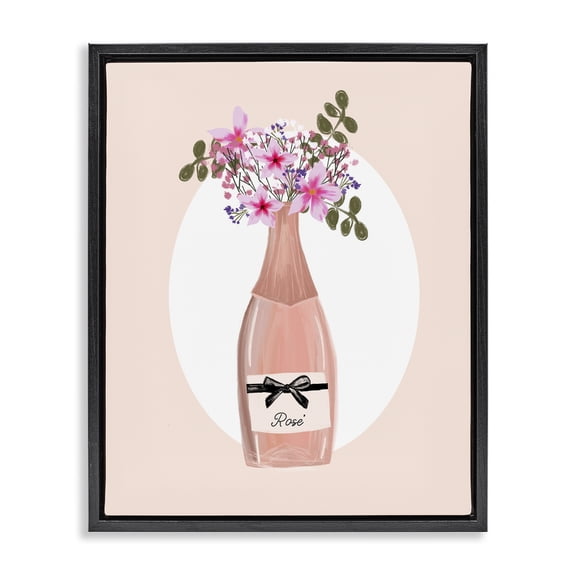 Stupell Industries Contemporary Pink Lilies Champagne Black Floating Frame Canvas Art, 17 x 21, by Chen Alyesh