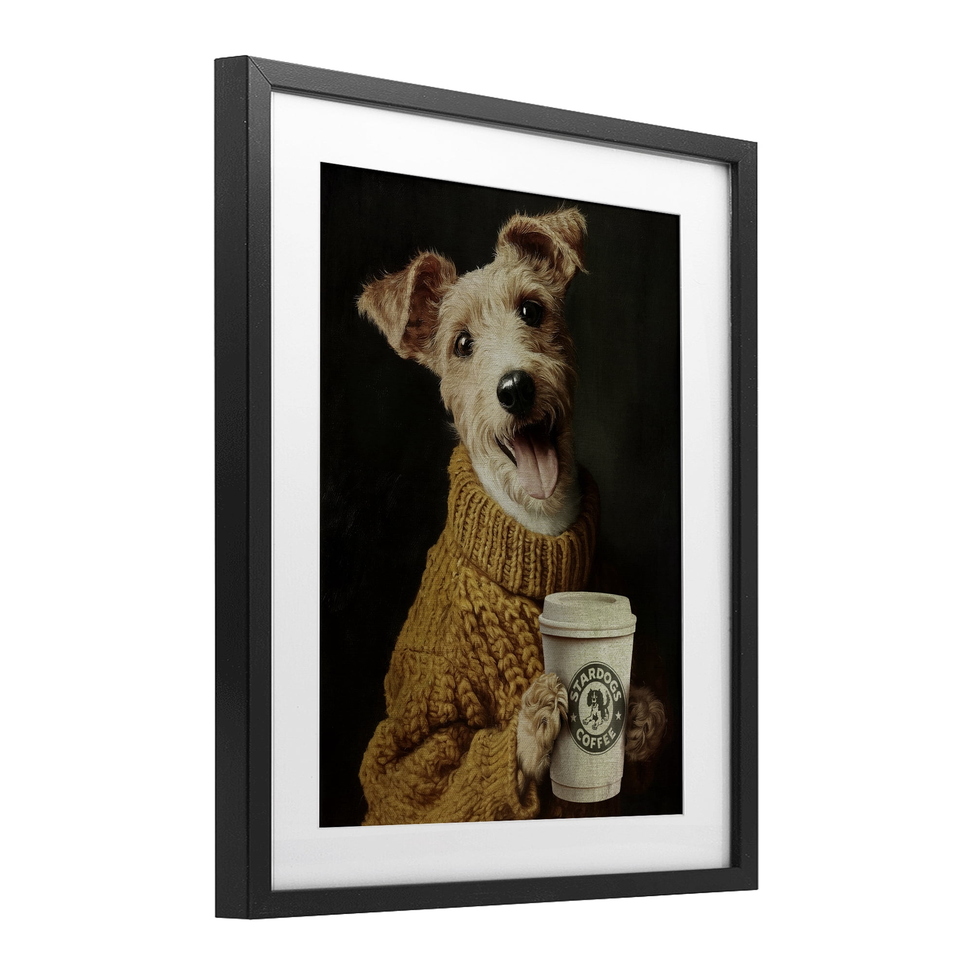 Stupell Industries Latte Lover Dog in Sweater Black Framed Print Under Glass, design by Svetlana Aleynikova