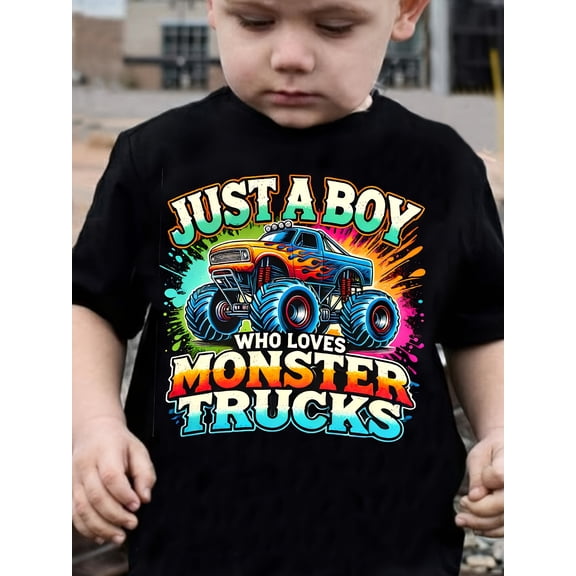 Boy's Colorful Casual Monster Truck Graphic T-Shirt