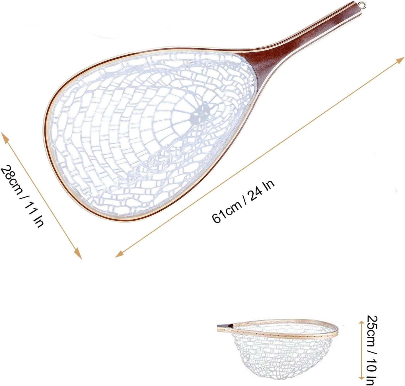 Fly Fishing Net, Trout Net, Wooden Frame Fly Fishing Landing Net with Soft Rubber Mesh for Catch and Release, Lightweight Fish Net for Trout Bass, Fly Fishing Gear for Stream Fishing