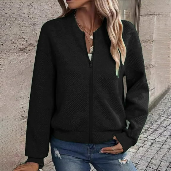Blmnix Trendy Jackets for Woman Black Lightweight Long Sleeve Solid Zip up Short Motorcycle Jackets for Women Light