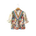 thumbnail image 2 of Women's Multicolor Crochet V Neck Half Sleeve Boho Floral Blouse - [ZhiHiMeRi] | (US 12-14)L, 2 of 12