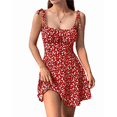 thumbnail image 2 of Women'S Boho Floral Dress Romper Spaghetti Strap Smocked Dress Red XS, 2 of 7