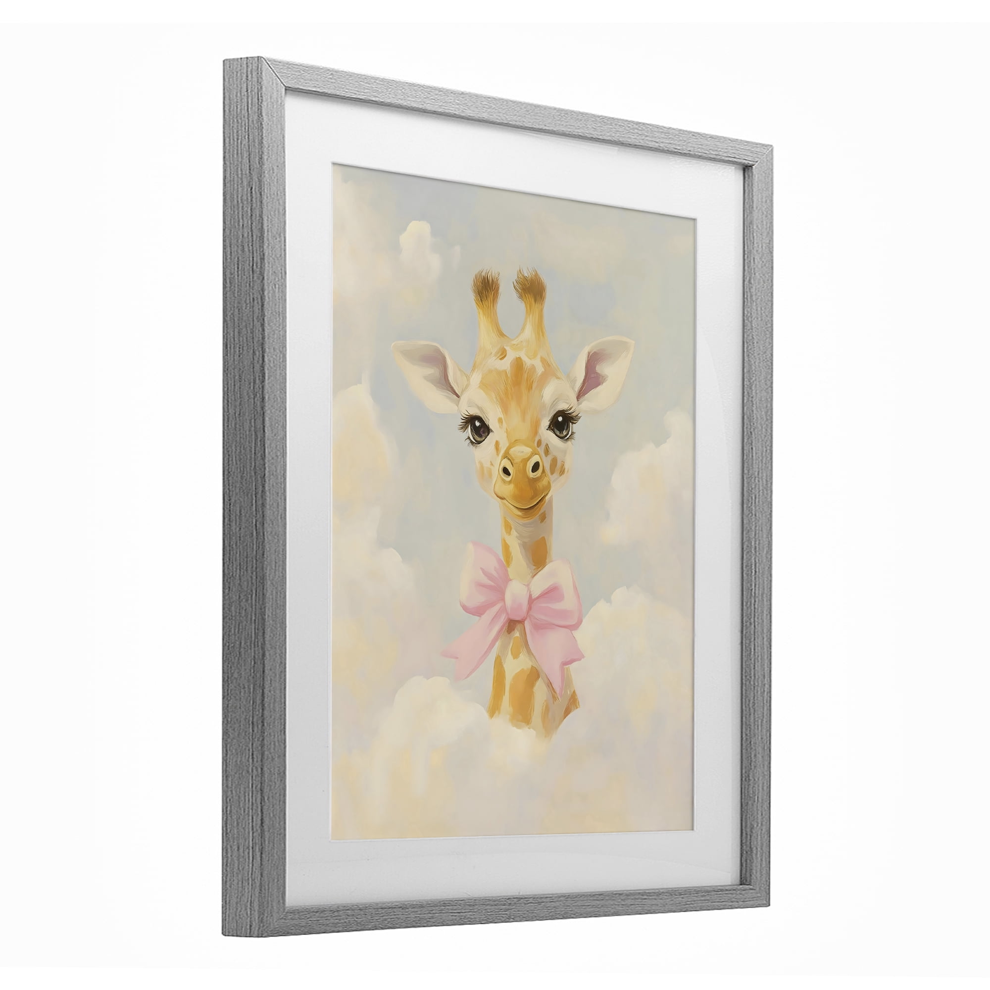 Stupell Industries Charming Giraffe In The Clouds Gray Framed Print Under Glass, design by The Prints Vibe