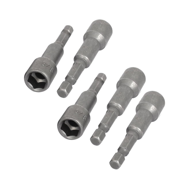 Unique Bargains 1/4' Shank 3/8' Hex Socket Impact Nut Setter Driver Bit Adapter Gray 5pcs