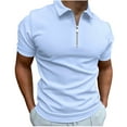 thumbnail image 1 of Chemise Décontractée Unie à Col Rabattu pour Hommes avec Fermeture Éclair et Manches Courtes, 1 of 6