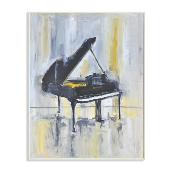Stupell Industries Distressed Grand Piano Instrument Blue Gold Abstract Painting Unframed Art Print Wall Art, 10 x 15