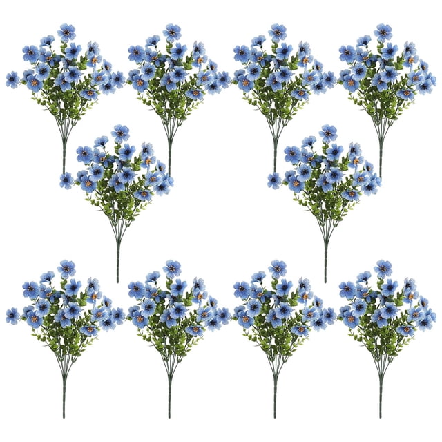Flores artificiales, flores falsas, flores artificiales, paquete de 10, flores de viola artificiales con tallos de pino y violeta, plantas decorativas realistas para la decoración del hogar, simulació