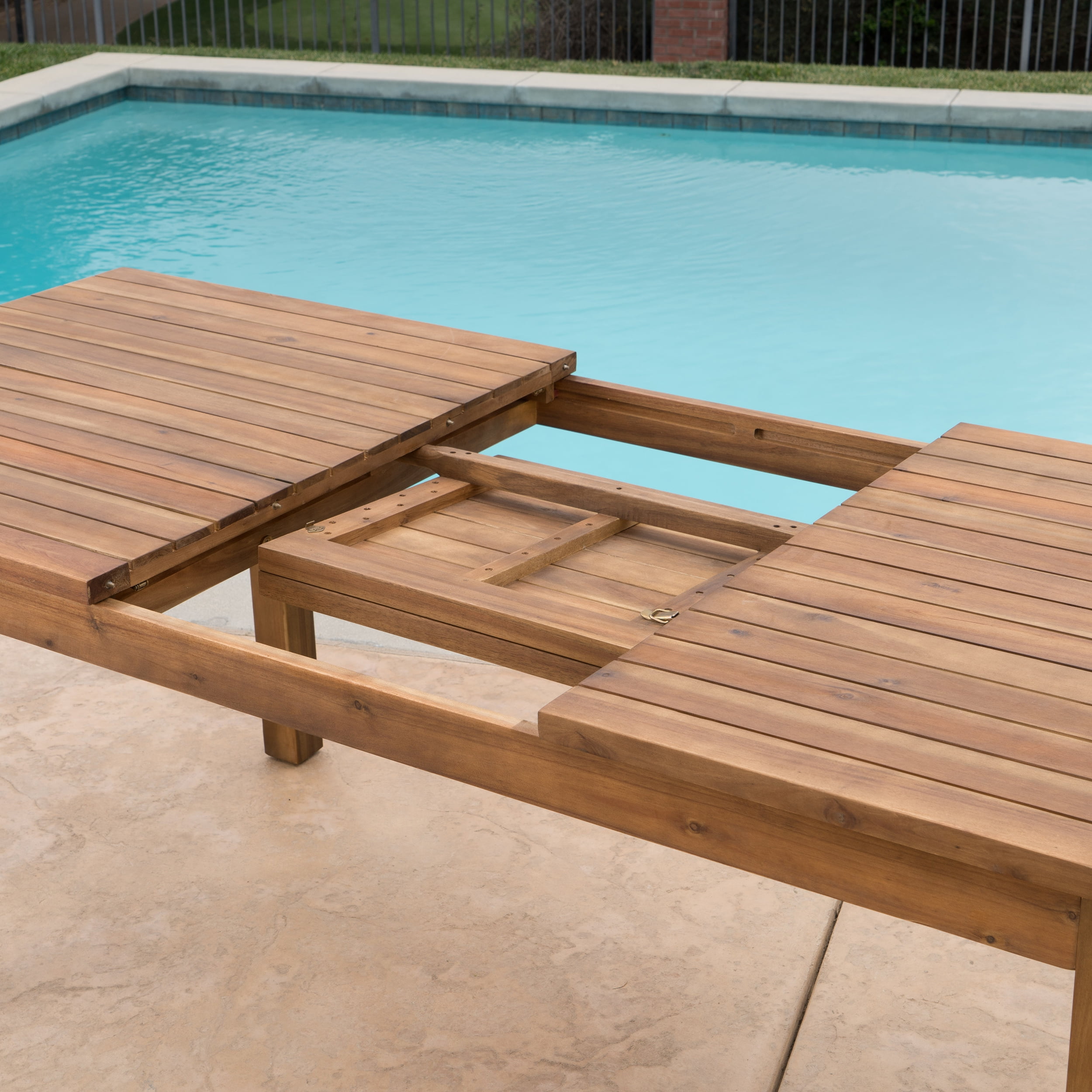 Shane Outdoor 9 Piece Wicker Dining Set with Expandable Dining Table, Teak Finish, Multibrown, Beige