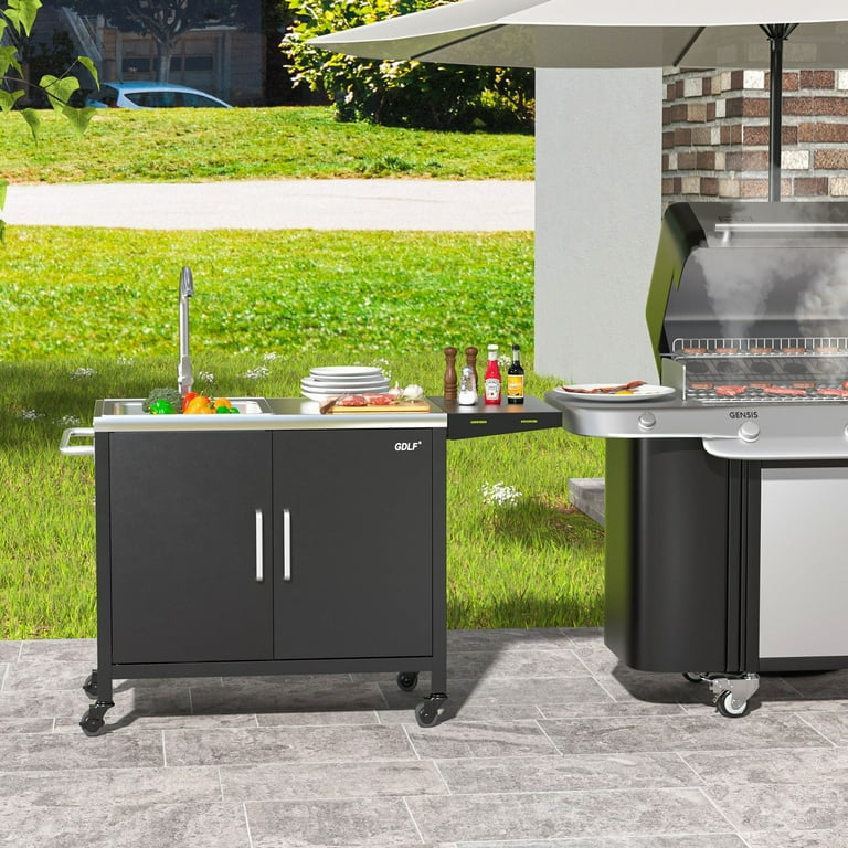 GDLF Outdoor Grill Table with Sink Metal Outdoor Grill Cart Outdoor Kitchen Island with Stainless Steel Sink
