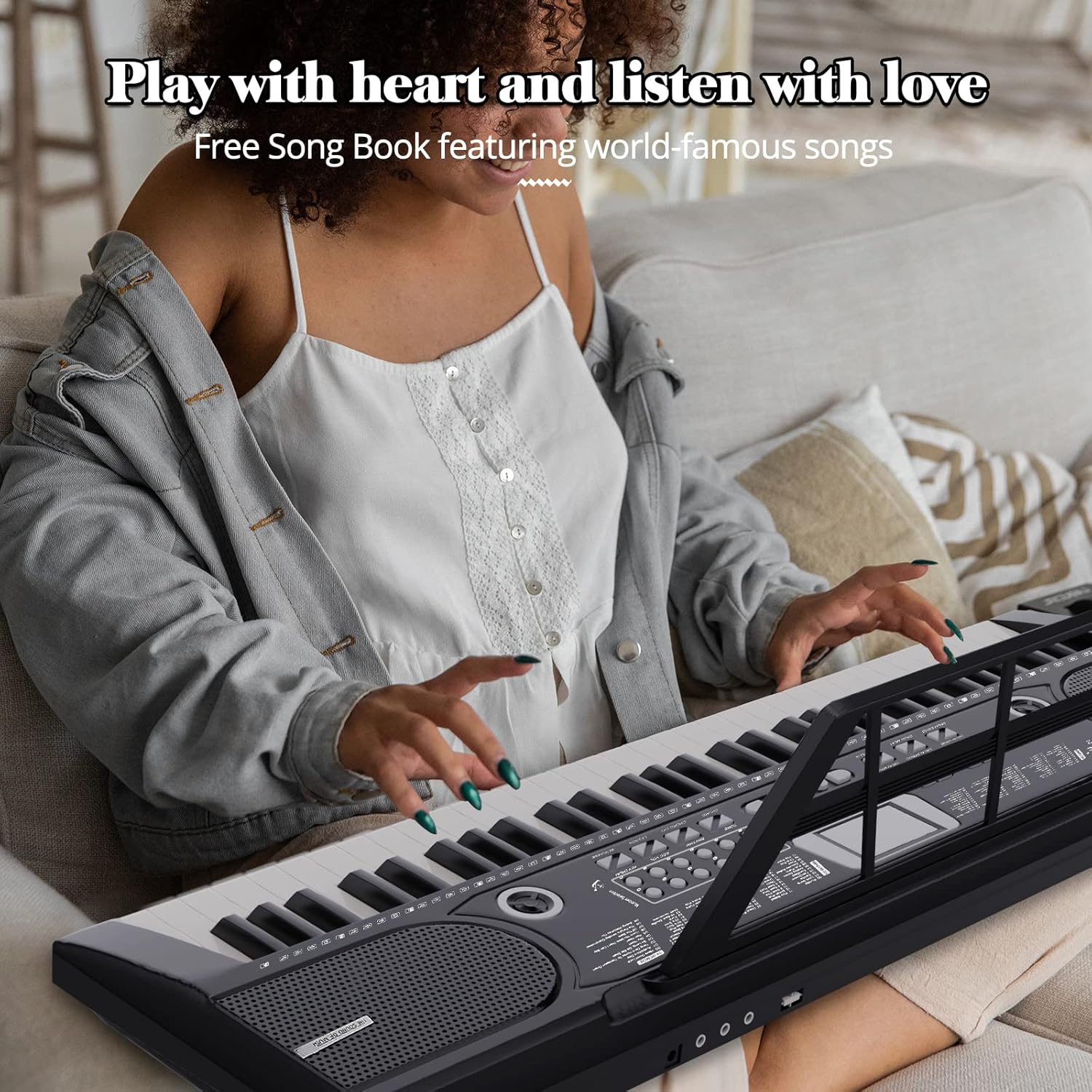 TIANLAIMEI Portable 61 Keys Electric Digital Piano Organ Musical Electronic Keyboard Instrument w/Mic,Black