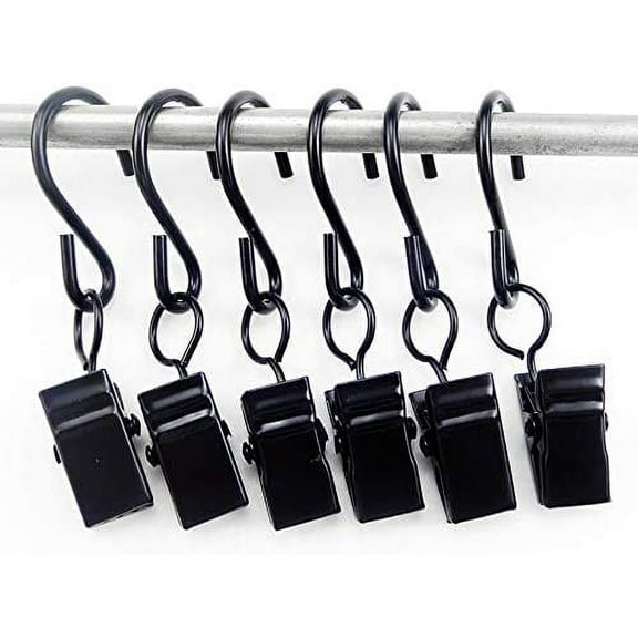 Namzi Stainless Steel Curtain Clip String Lights Hanger (Black) (48 Sets Hooks with Clips)